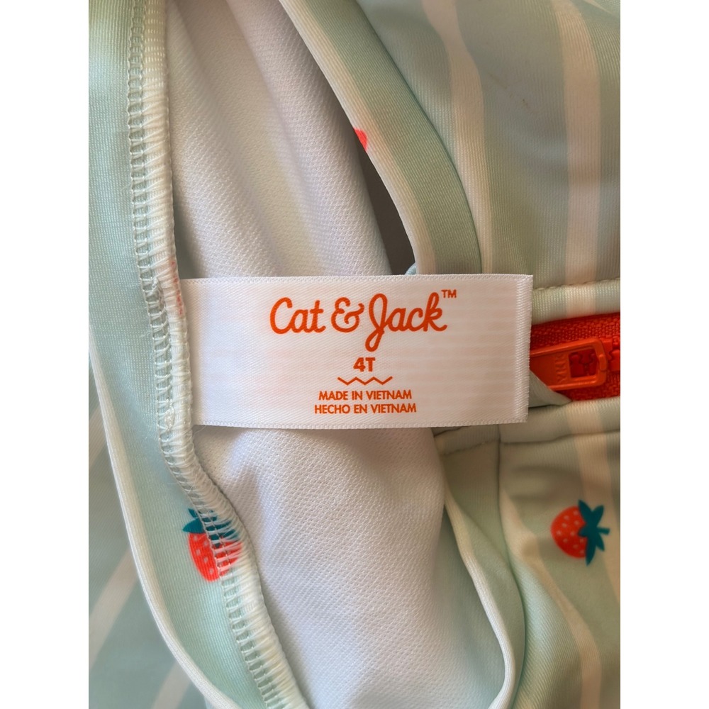 Cat & Jack Strawberry Stripe Rash Guard Swim Bathing Suit Toddler 4T NEW NWT - Picture 8 of 9